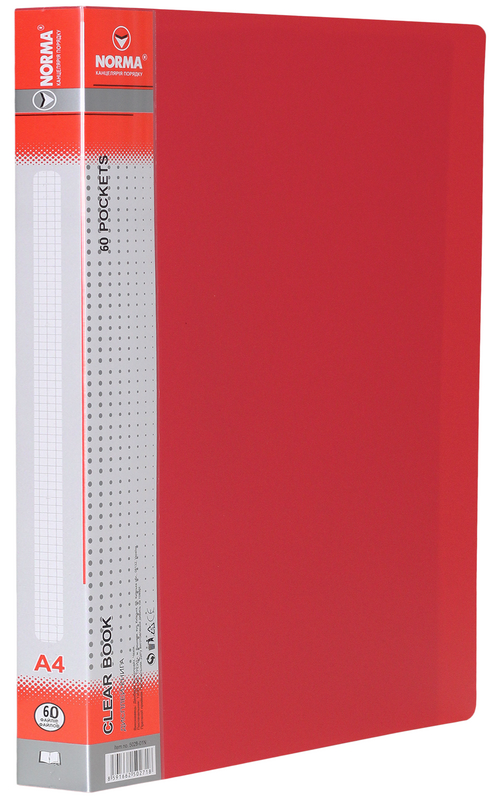 Папка з файлами NORMA (5029-01N), PP, А4, червона, 650/25 мкм, 60 файлів